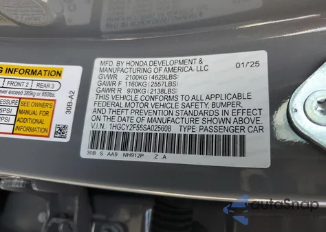 2025 Honda Accord Hybrid Sport из США, поврежденный, VIN 1HGCY2F55SA025608